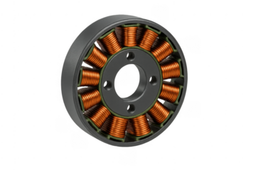 Electric motor stator with copper windings on transparent background
