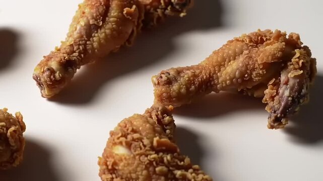 Fried chicken drumsticks on white background.
