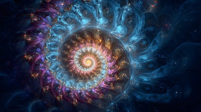 Intricate glowing spiral structure radiates vibrant colors against a deep cosmic backdrop - Powered by Adobe