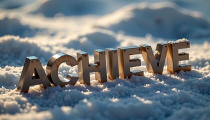 Achieve word in snow, symbolizing success and motivation.