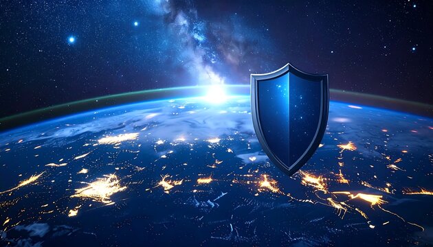 Global Cybersecurity Shield Protecting Earth from Cyber Threats.