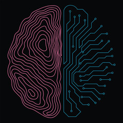 Neon Pink and Blue Digital Brain Concept Vector