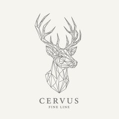 Geometric Deer Head Logo Design with Fine Line Art.