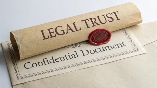 Legal Trust Document with Wax Seal on Envelope Showing Confidentiality in Professional Setting