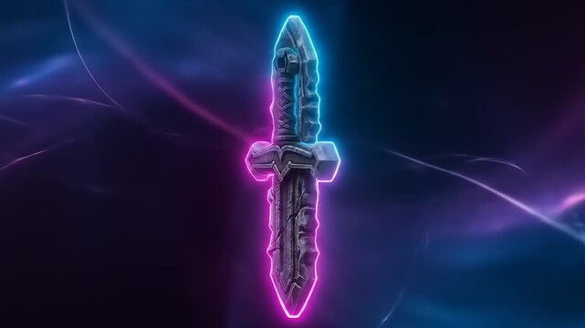 Neon Dagger in a Futuristic Environment with Glowing Effects.