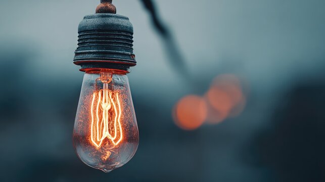 filament. An illuminated light bulb representing a creative idea, with a glowing effect against an abstract background. product launch decks.