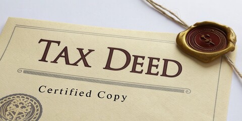 Tax Deed Document for Governmental Property Transaction with Certification Seal, Legal Documentation, Formal Notification