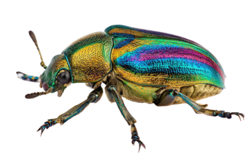 Iridescent beetle with vibrant rainbow sheen