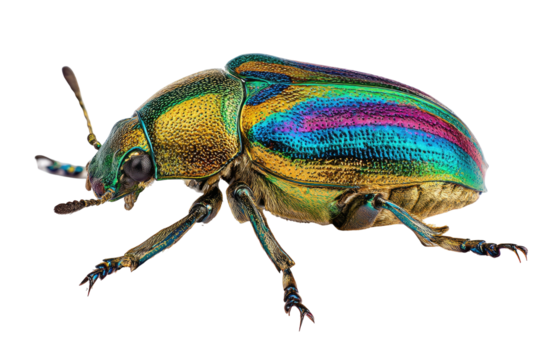 Iridescent beetle with vibrant rainbow sheen