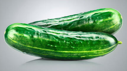 A fresh cucumber floats effortlessly to create a clean visual impact, isolated on white