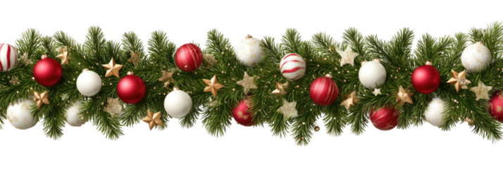Festive garland with ornaments & golden stars