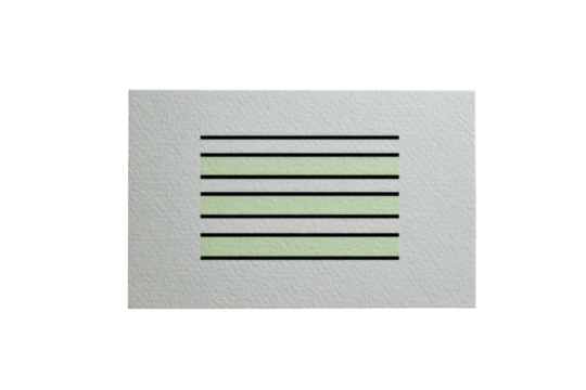 Rectangular art, pale green bars in dark lines on paper