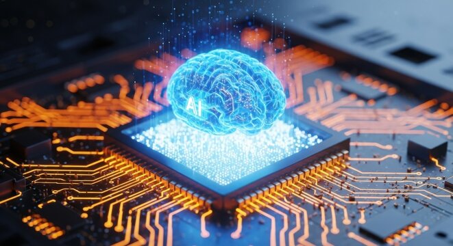 Artificial intelligence brain on cpu, deep learning and modern technology concept.
