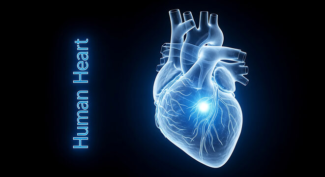 Transparent Blue Human Heart with Glowing Pulse anatomy - Powered by Adobe