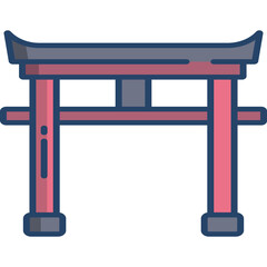 Traditional Japanese Torii Gate Icon With Red Pillars And Grey Roof Against A Transparent Background