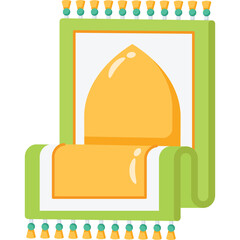 Traditional Islamic Prayer Mat with Green Border and Yellow Geometric Design Featuring a Dome Shape on a Transparent Background