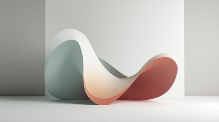 A colorful abstract sculpture made of geometric shapes, placed on a white surface with a neutral background.