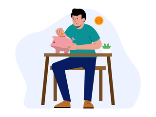 A child is enthusiastic about saving. Saving vector illustration. Flat illustration concept.