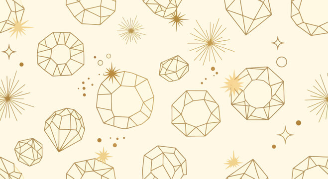 Gold geometric diamond pattern with sparkle accents on cream background.