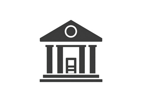 Grey bank icon with columns, on black background