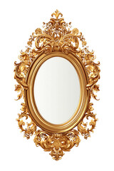 Ornate gold mirror with floral detailing, oval shaped