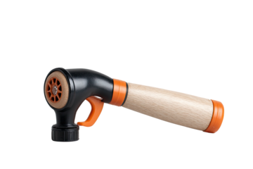 Toy spray nozzle. Wood handle, black & orange parts