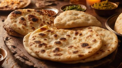 Delicious Indian Flatbreads and Dishes on Rustic Wooden Table
