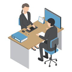 ミーティングする会社員2・アイソメトリック