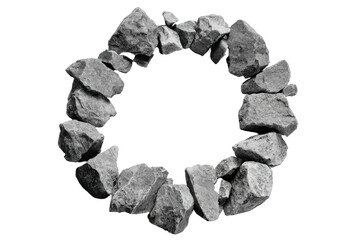 Rock circle outline, gray stones, black background