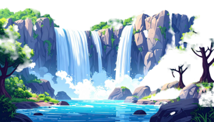 Scenic waterfall cascading into turquoise waters