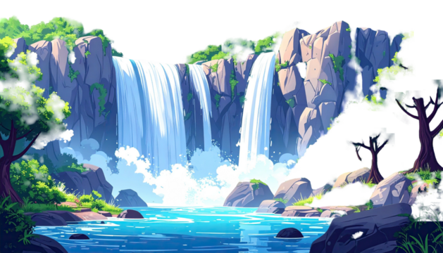 Scenic waterfall cascading into turquoise waters