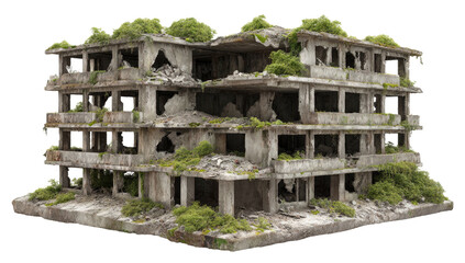 Decayed building overrun with plants