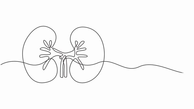 Human kidney sign animation continuous one line drawing, Self drawing animation of single line drawing kidneys, Full length animated, Hand Drawn Symbol Vector.