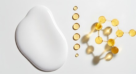 White cream swatch with oil molecule illustration for cosmetic product marketing