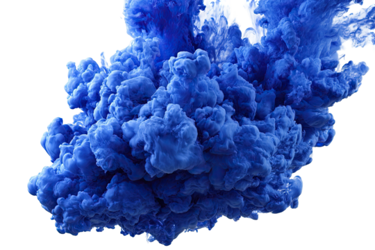 Blue dye swirls upward in a plume against a black void