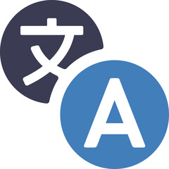 Fototapeta premium Translation Symbol With Two Circles One With Asian Character The Other With Letter A In Blue And Dark Blue Colors