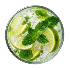 Lime, mint, ice cocktail aerial