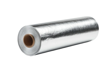 Silver roll of foil, paper tube center, shiny, reflective