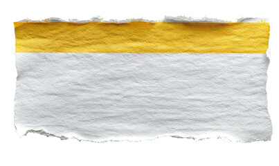 Torn paper scrap, yellow top, white bottom, rough edge