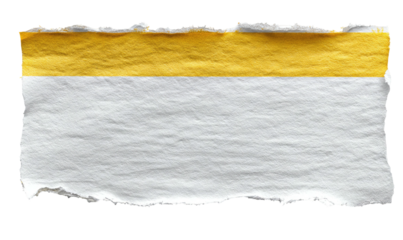 Torn paper scrap, yellow top, white bottom, rough edge