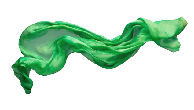 Flowing, glossy green fabric against black background