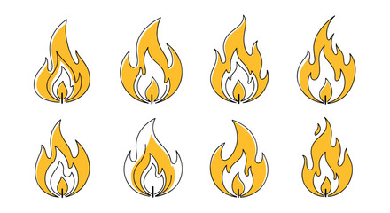 Fire flames set with transparent background