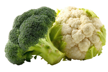 Broccoli and cauliflower pair; green and white florets