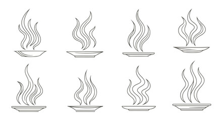 Steaming food icons set with transparent background