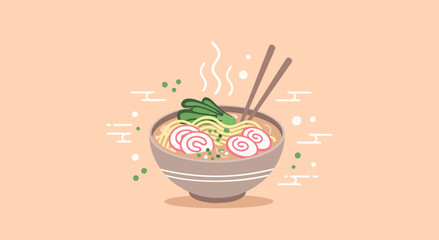 Ramen Bowl &ndash; Flat Aesthetic Colored Restaurant Vector