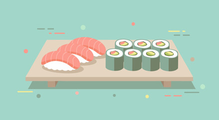 Sushi Platter &ndash; Flat Aesthetic Colored Restaurant Vector