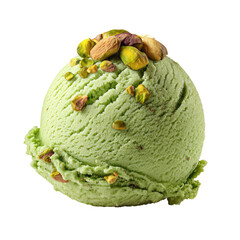 Green ice cream scoop topped with pistachio nuts