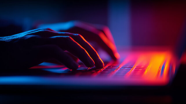 A cyber activity concept showing hands interacting with a keyboard to represent digital operations, technical workflow and modern computational tasks.
