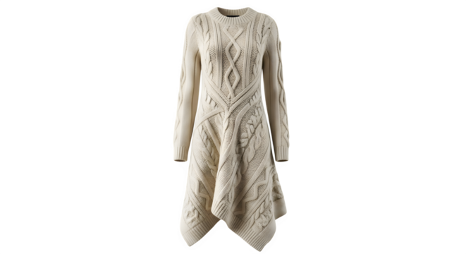 Elegant cream colored crochet dress with long sleeves on black