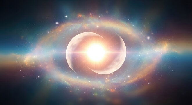 Abstract sun, moon, cosmic glow for winter solstice, spiritual energy